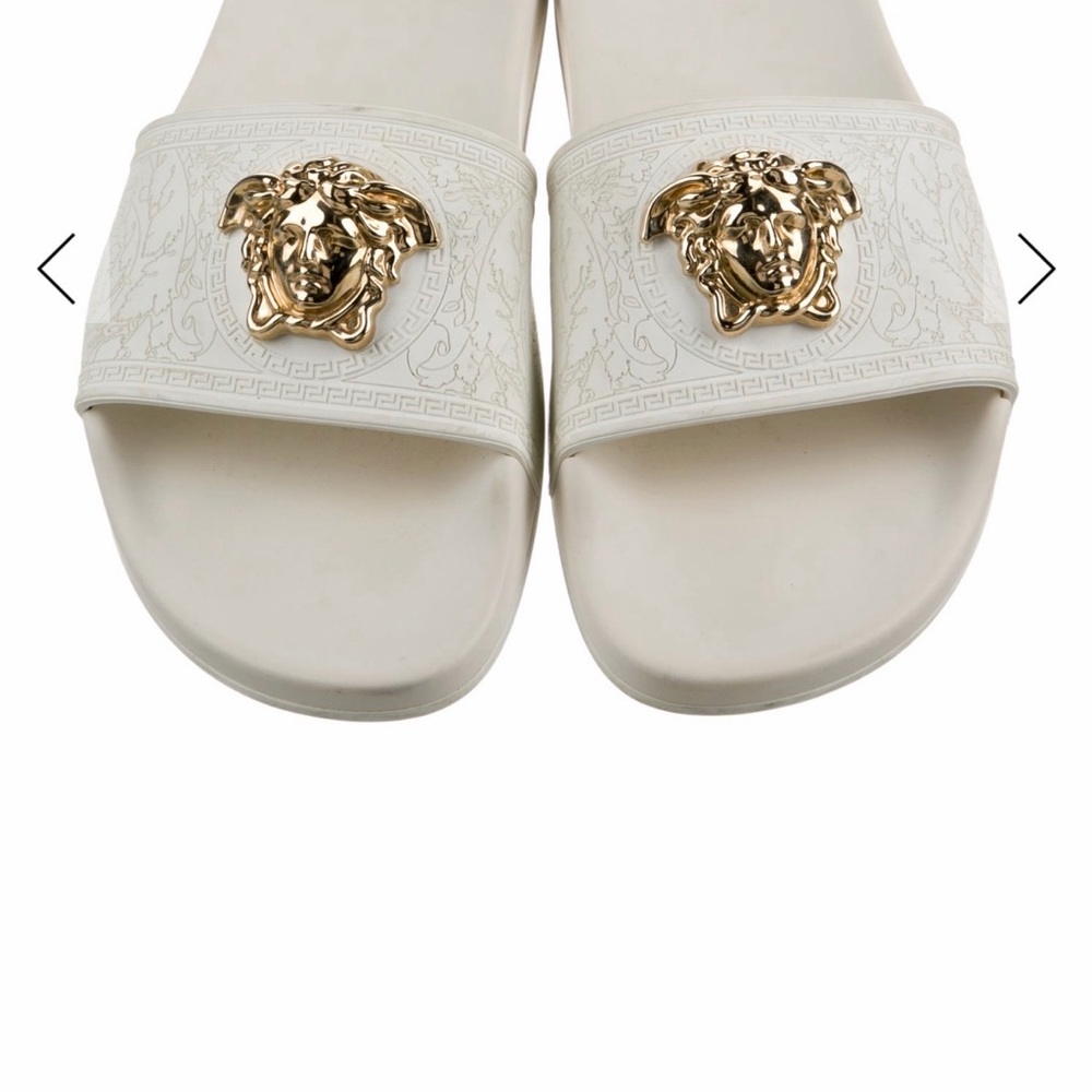 Versace Cream Slide Sandals with Gold Medusa Emblem